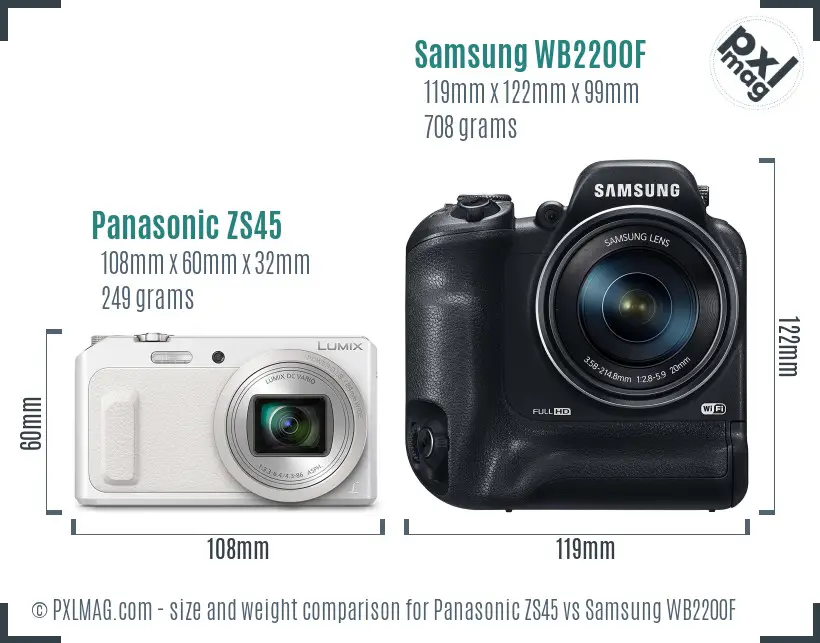 Panasonic ZS45 vs Samsung WB2200F size comparison