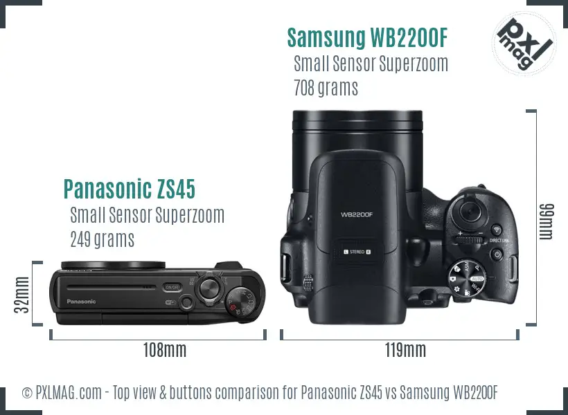 Panasonic ZS45 vs Samsung WB2200F top view buttons comparison