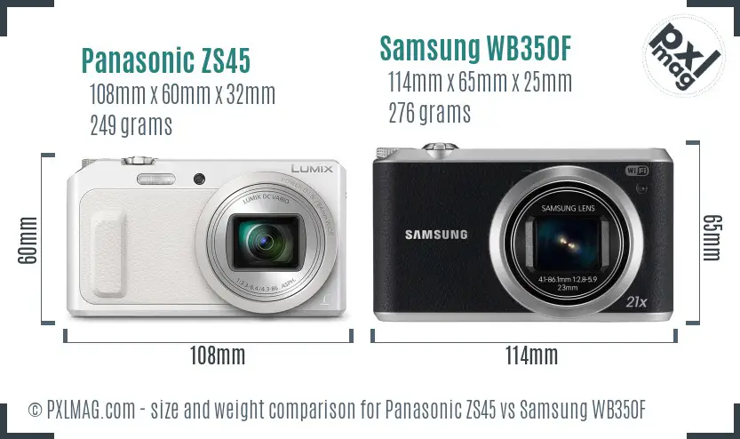 Panasonic ZS45 vs Samsung WB350F size comparison