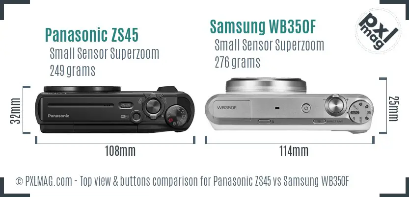 Panasonic ZS45 vs Samsung WB350F top view buttons comparison