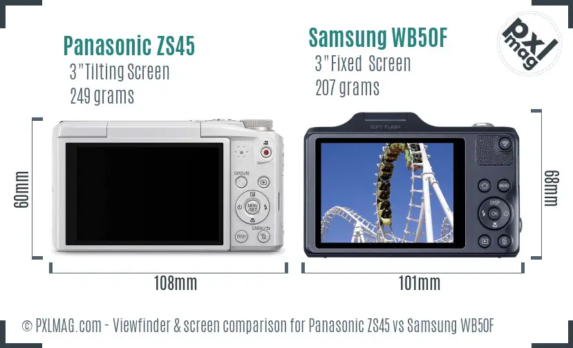 Panasonic ZS45 vs Samsung WB50F Screen and Viewfinder comparison