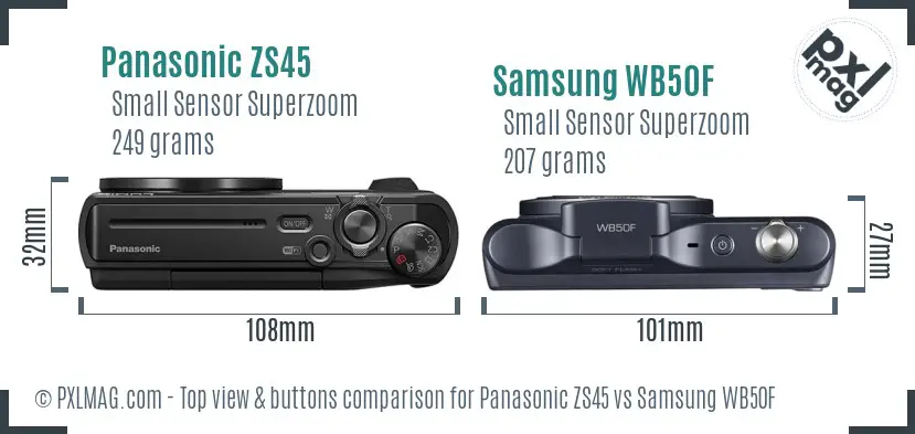 Panasonic ZS45 vs Samsung WB50F top view buttons comparison