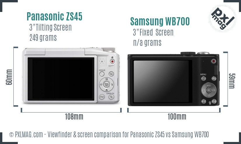 Panasonic ZS45 vs Samsung WB700 Screen and Viewfinder comparison