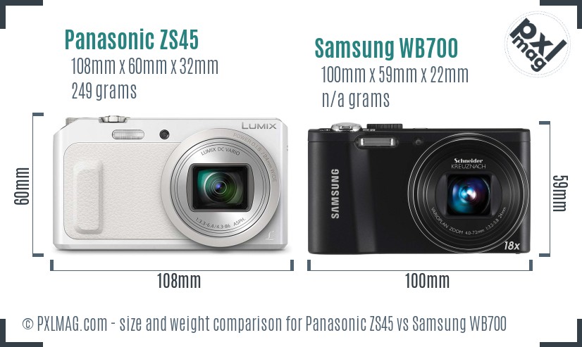 Panasonic ZS45 vs Samsung WB700 size comparison