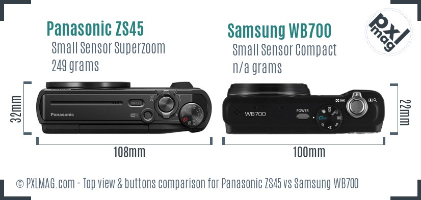 Panasonic ZS45 vs Samsung WB700 top view buttons comparison