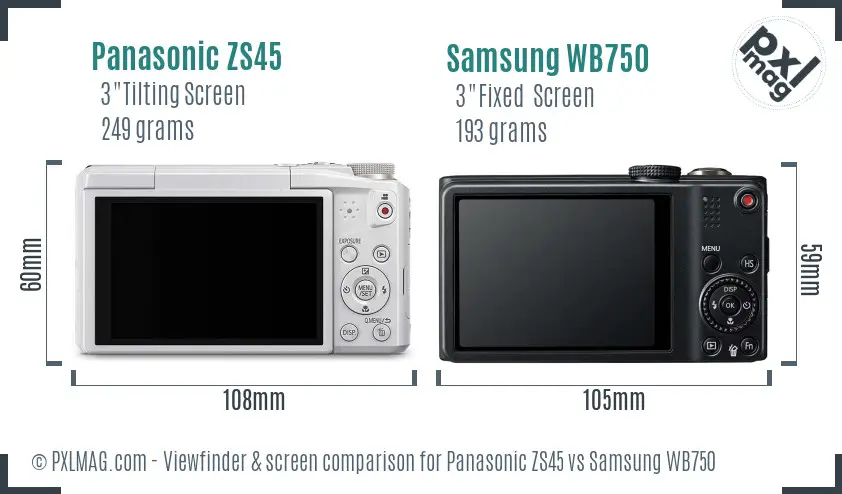 Panasonic ZS45 vs Samsung WB750 Screen and Viewfinder comparison Panasonic ZS45 vs Samsung WB750 Screen and Viewfinder comparison