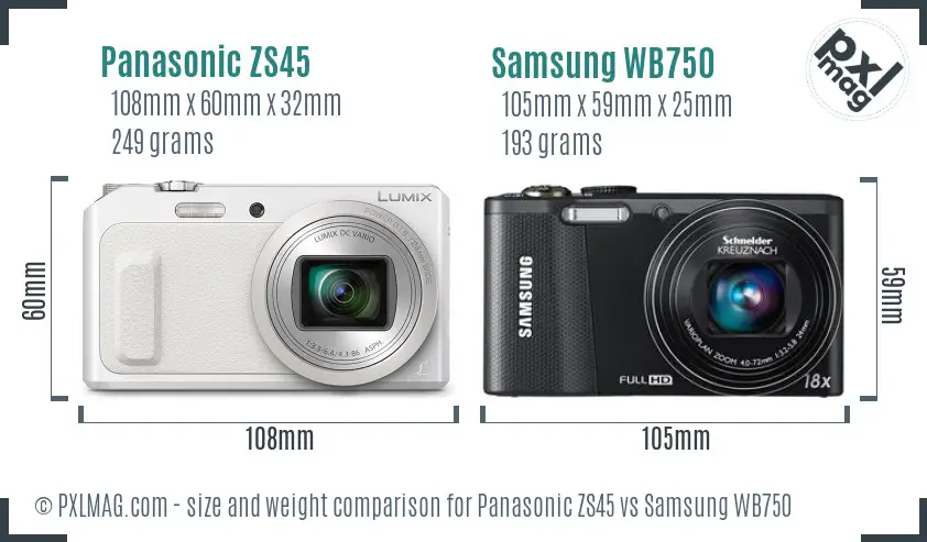 Panasonic ZS45 vs Samsung WB750 size comparison Panasonic ZS45 vs Samsung WB750 size comparison