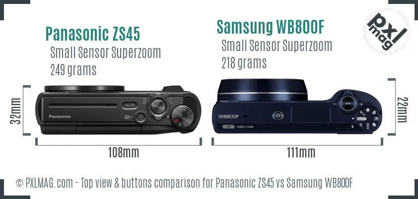 Panasonic ZS45 vs Samsung WB800F top view buttons comparison Panasonic ZS45 vs Samsung WB800F top view buttons comparison