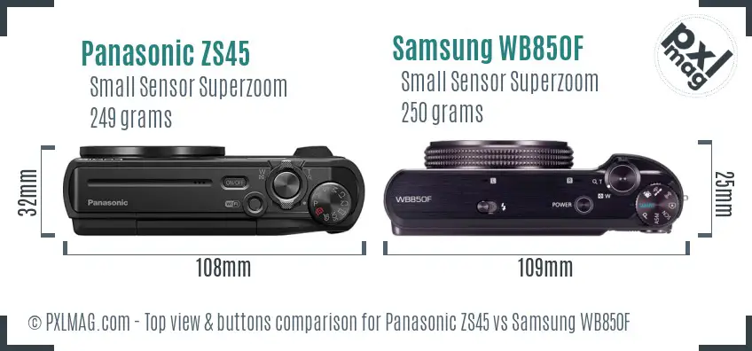 Panasonic ZS45 vs Samsung WB850F top view buttons comparison