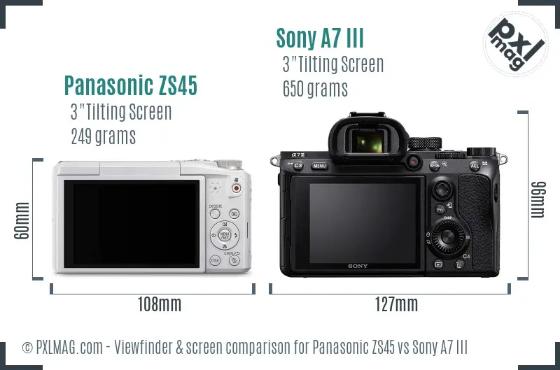 Panasonic ZS45 vs Sony A7 III Screen and Viewfinder comparison