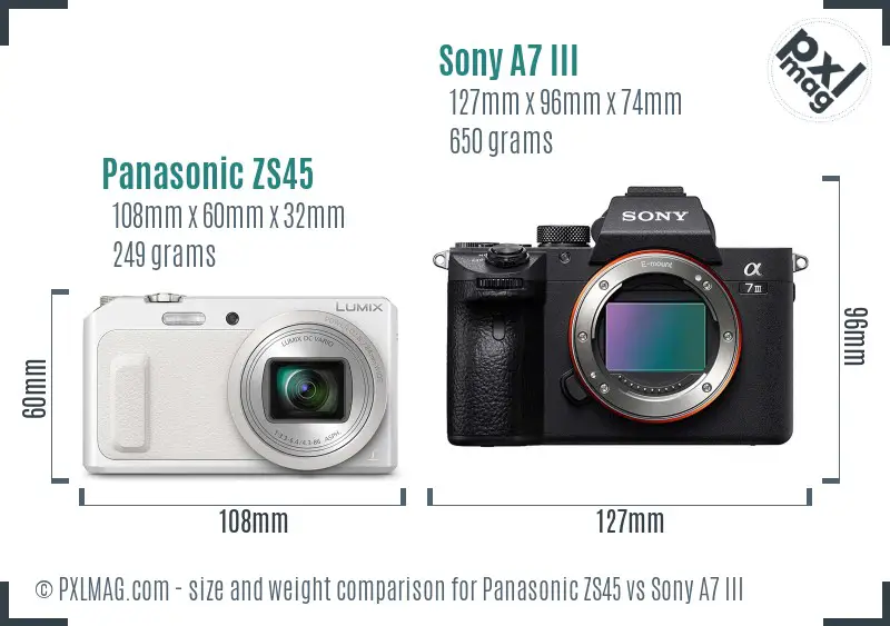 Panasonic ZS45 vs Sony A7 III size comparison