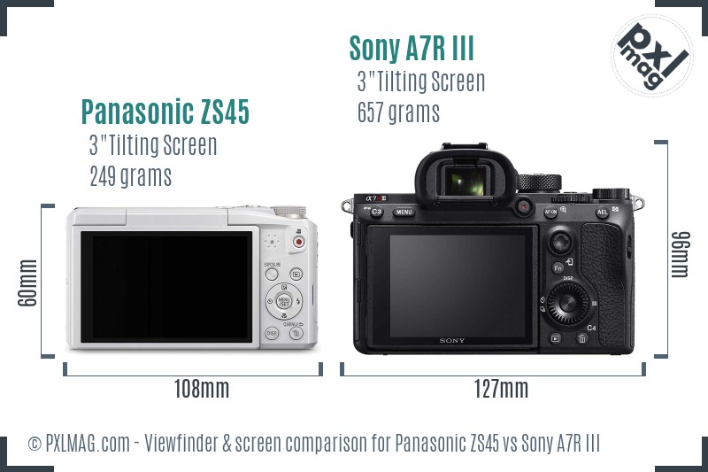 Panasonic ZS45 vs Sony A7R III Screen and Viewfinder comparison