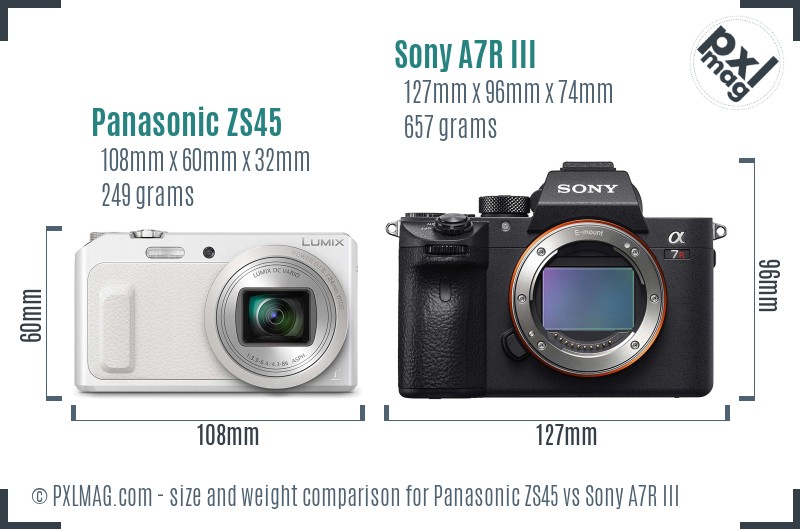 Panasonic ZS45 vs Sony A7R III size comparison Panasonic ZS45 vs Sony A7R III size comparison