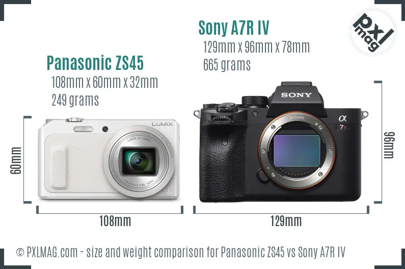 Panasonic ZS45 vs Sony A7R IV size comparison