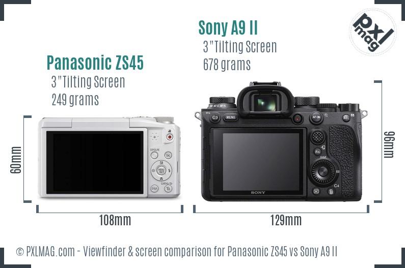 Panasonic ZS45 vs Sony A9 II Screen and Viewfinder comparison