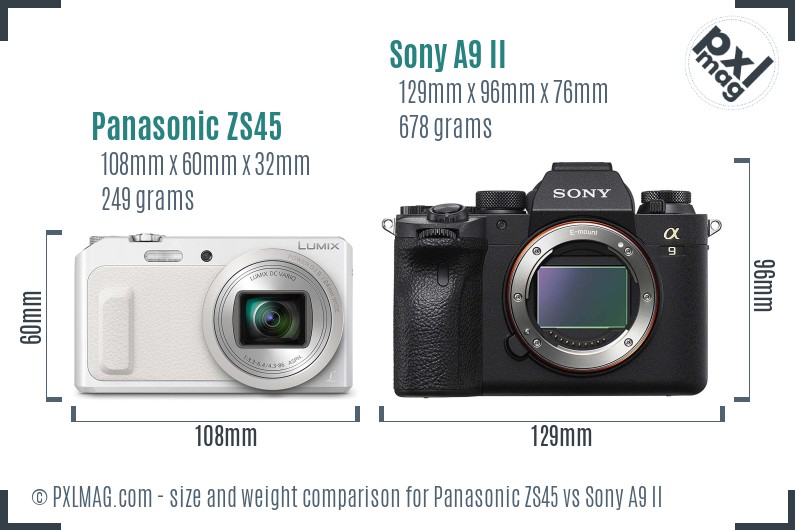 Panasonic ZS45 vs Sony A9 II size comparison