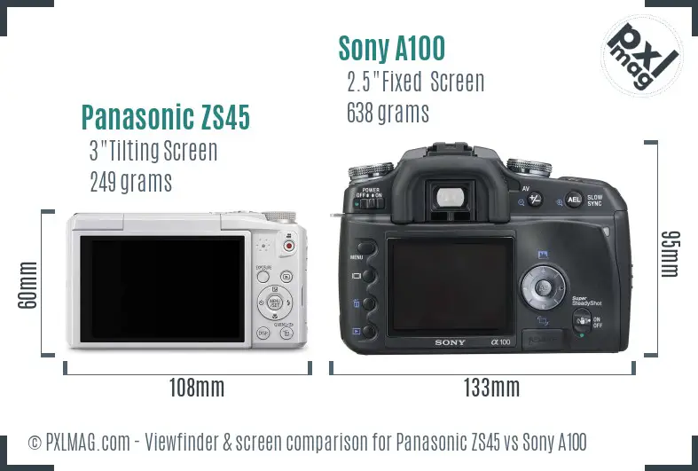 Panasonic ZS45 vs Sony A100 Screen and Viewfinder comparison Panasonic ZS45 vs Sony A100 Screen and Viewfinder comparison