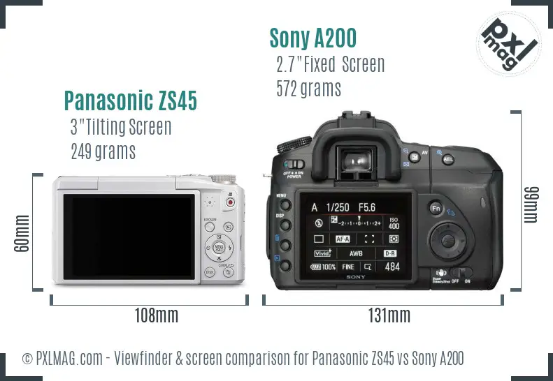 Panasonic ZS45 vs Sony A200 Screen and Viewfinder comparison Panasonic ZS45 vs Sony A200 Screen and Viewfinder comparison
