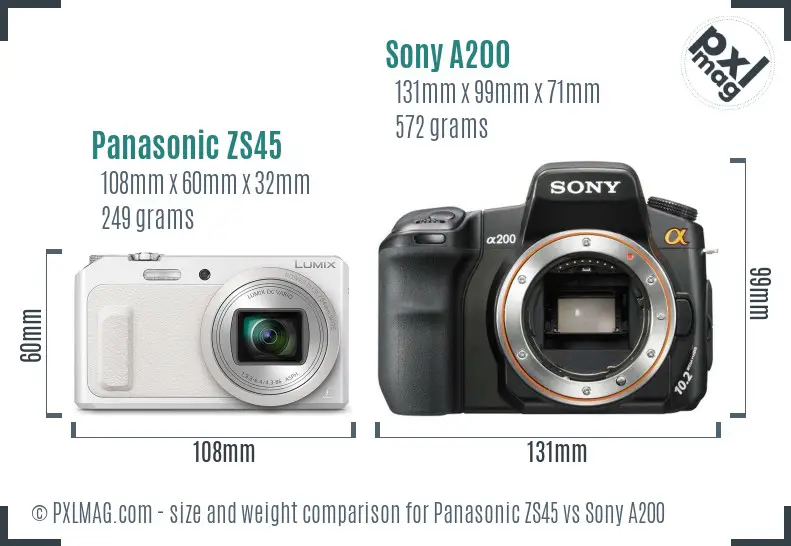 Panasonic ZS45 vs Sony A200 size comparison Panasonic ZS45 vs Sony A200 size comparison