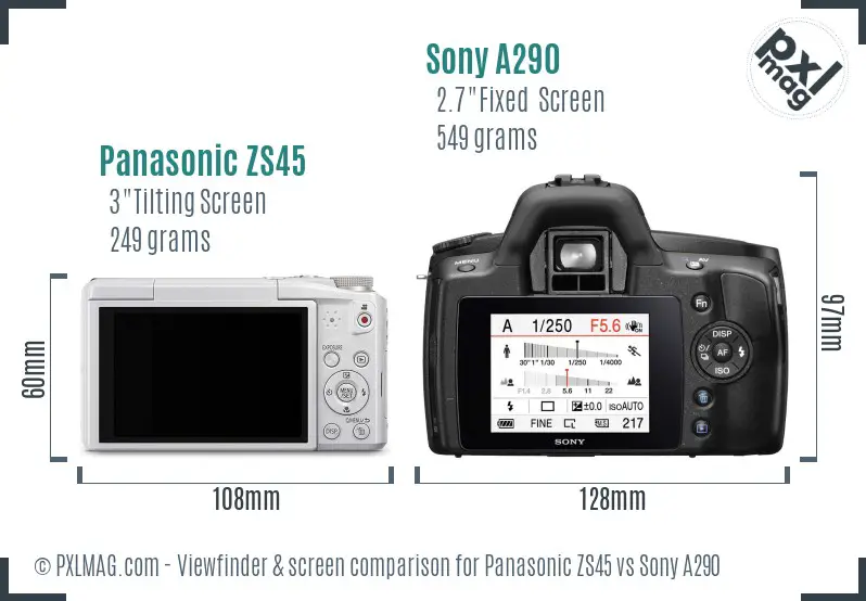 Panasonic ZS45 vs Sony A290 Screen and Viewfinder comparison