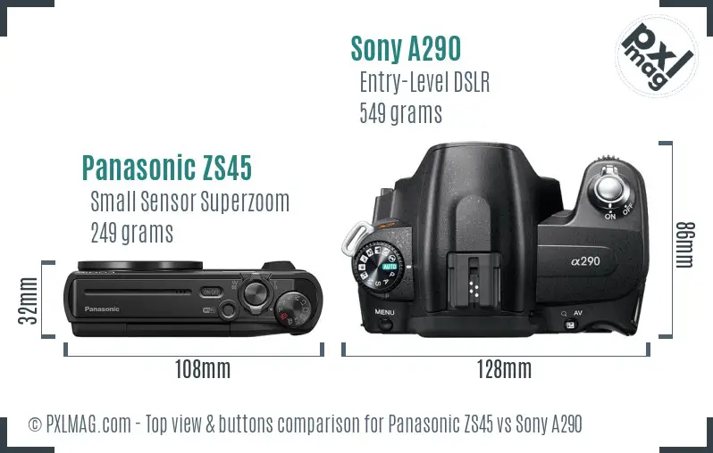 Panasonic ZS45 vs Sony A290 top view buttons comparison