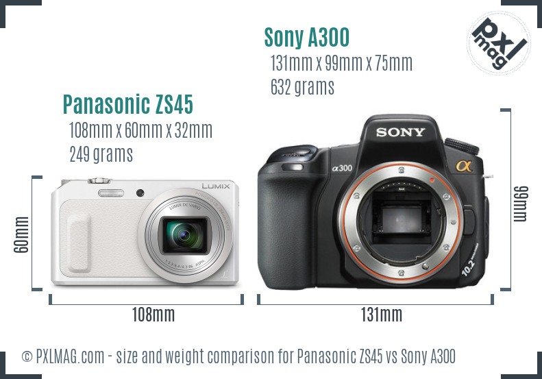 Panasonic ZS45 vs Sony A300 size comparison