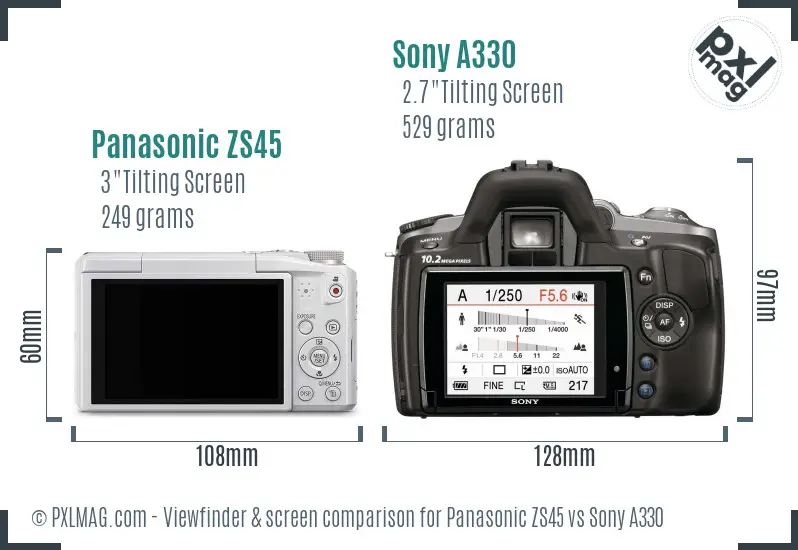 Panasonic ZS45 vs Sony A330 Screen and Viewfinder comparison