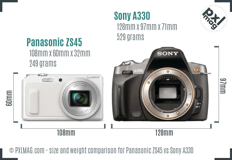 Panasonic ZS45 vs Sony A330 size comparison