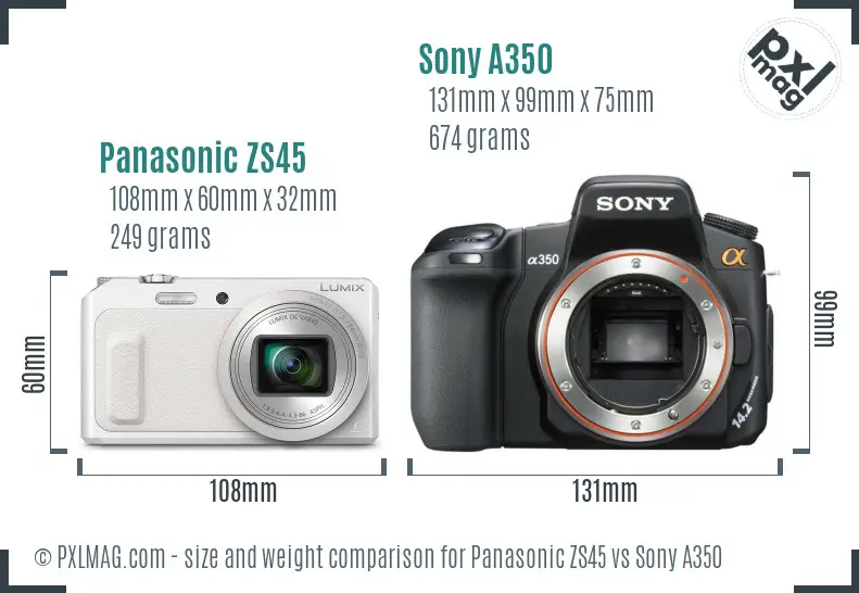 Panasonic ZS45 vs Sony A350 size comparison