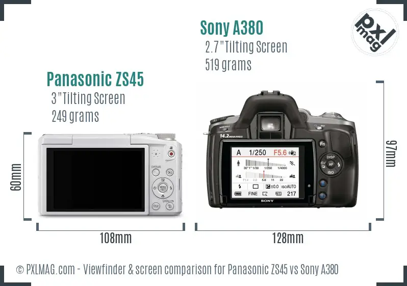 Panasonic ZS45 vs Sony A380 Screen and Viewfinder comparison Panasonic ZS45 vs Sony A380 Screen and Viewfinder comparison