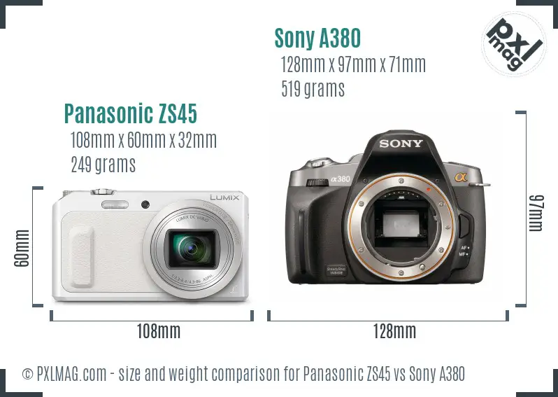 Panasonic ZS45 vs Sony A380 size comparison Panasonic ZS45 vs Sony A380 size comparison