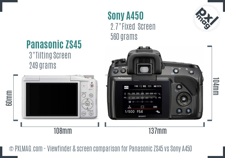 Panasonic ZS45 vs Sony A450 Screen and Viewfinder comparison
