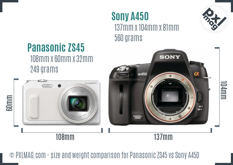 Panasonic ZS45 vs Sony A450 size comparison