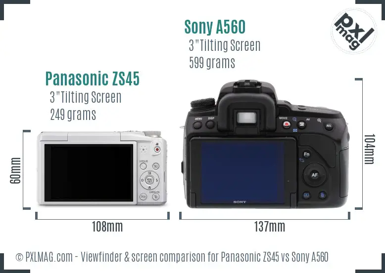 Panasonic ZS45 vs Sony A560 Screen and Viewfinder comparison