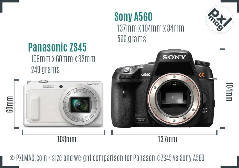 Panasonic ZS45 vs Sony A560 size comparison