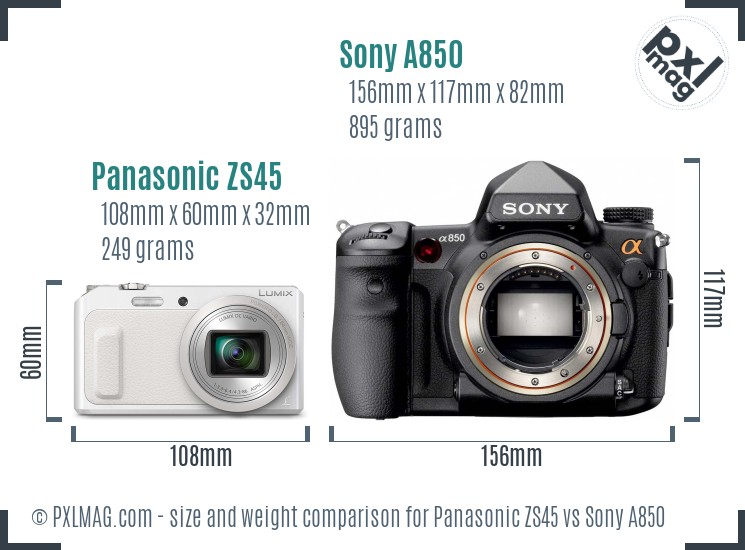 Panasonic ZS45 vs Sony A850 size comparison Panasonic ZS45 vs Sony A850 size comparison