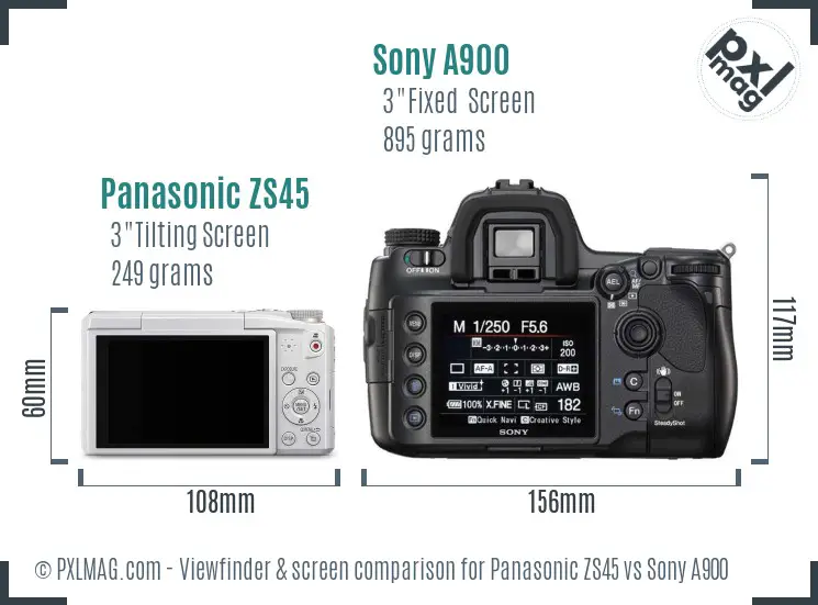 Panasonic ZS45 vs Sony A900 Screen and Viewfinder comparison