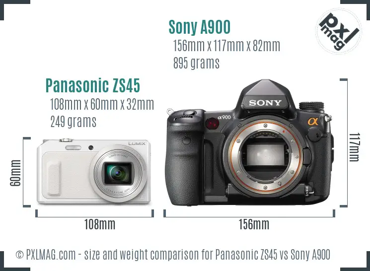 Panasonic ZS45 vs Sony A900 size comparison