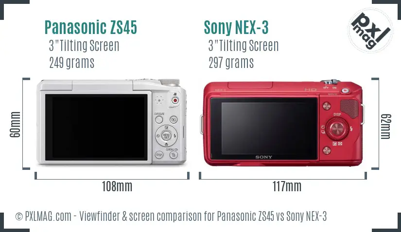 Panasonic ZS45 vs Sony NEX-3 Screen and Viewfinder comparison Panasonic ZS45 vs Sony NEX-3 Screen and Viewfinder comparison