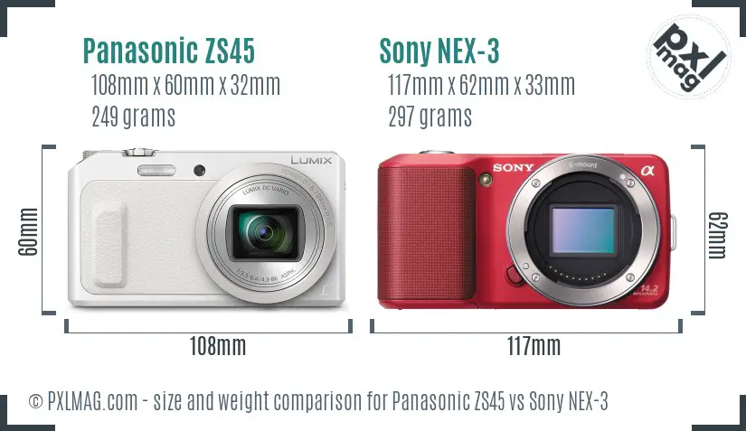 Panasonic ZS45 vs Sony NEX-3 size comparison Panasonic ZS45 vs Sony NEX-3 size comparison