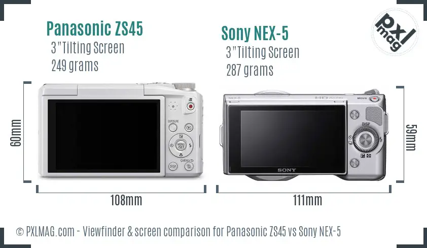 Panasonic ZS45 vs Sony NEX-5 Screen and Viewfinder comparison