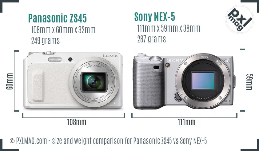 Panasonic ZS45 vs Sony NEX-5 size comparison Panasonic ZS45 vs Sony NEX-5 size comparison