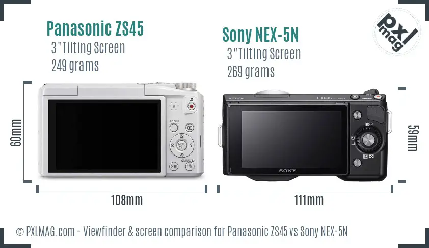Panasonic ZS45 vs Sony NEX-5N Screen and Viewfinder comparison