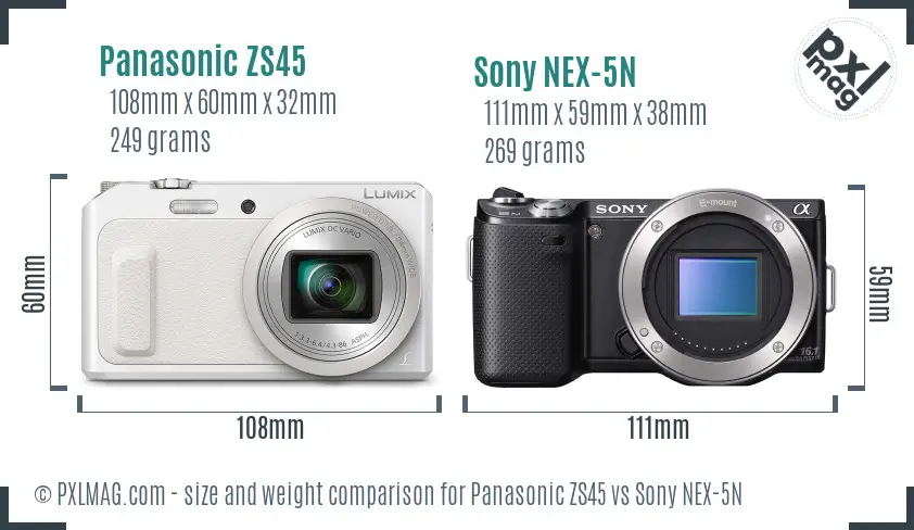 Panasonic ZS45 vs Sony NEX-5N size comparison