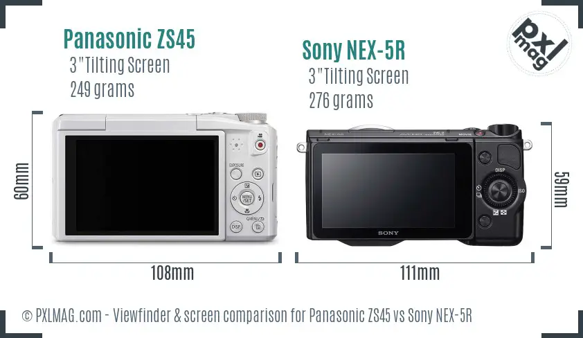 Panasonic ZS45 vs Sony NEX-5R Screen and Viewfinder comparison