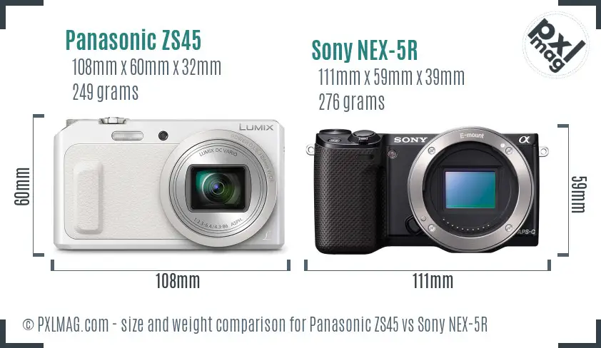 Panasonic ZS45 vs Sony NEX-5R size comparison Panasonic ZS45 vs Sony NEX-5R size comparison