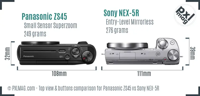 Panasonic ZS45 vs Sony NEX-5R top view buttons comparison