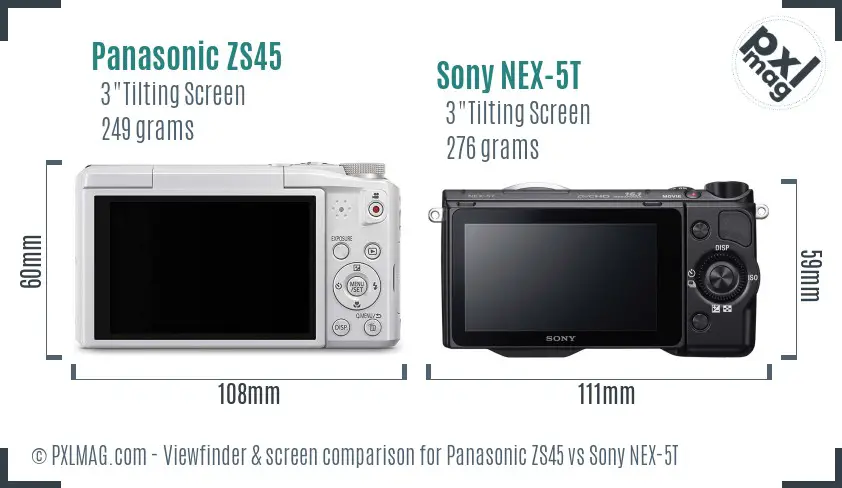 Panasonic ZS45 vs Sony NEX-5T Screen and Viewfinder comparison