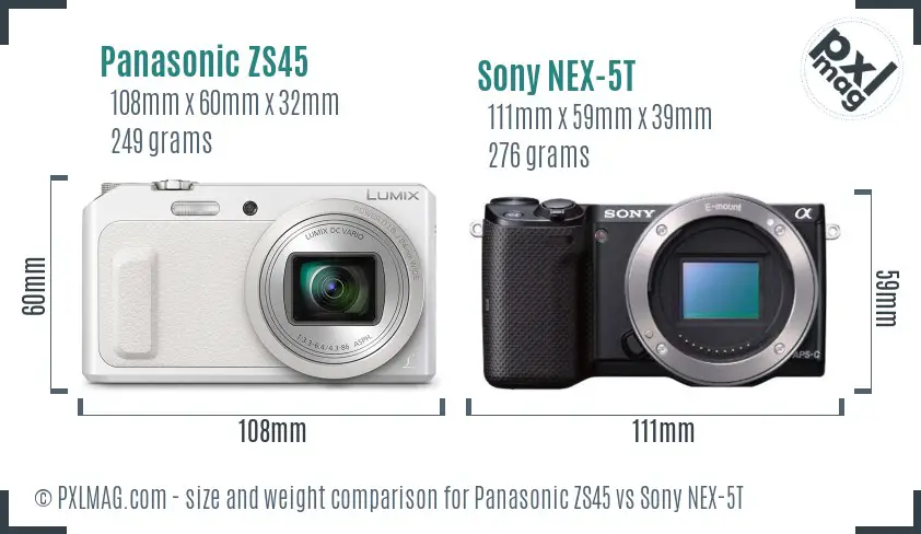 Panasonic ZS45 vs Sony NEX-5T size comparison