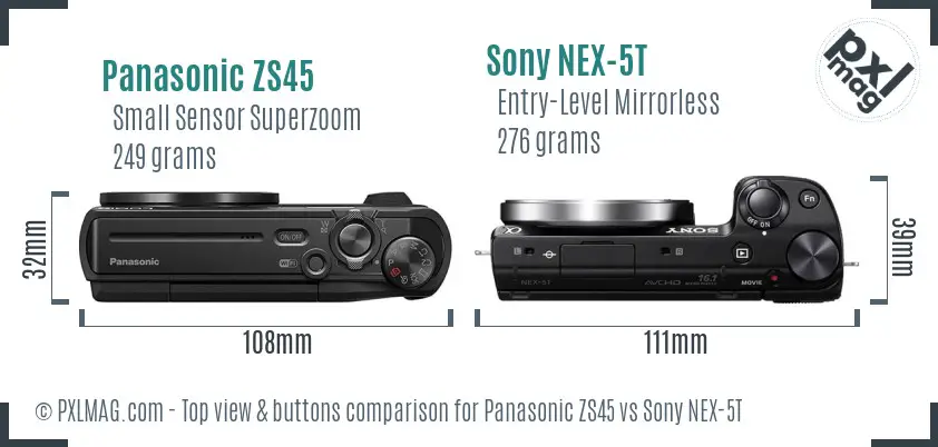 Panasonic ZS45 vs Sony NEX-5T top view buttons comparison